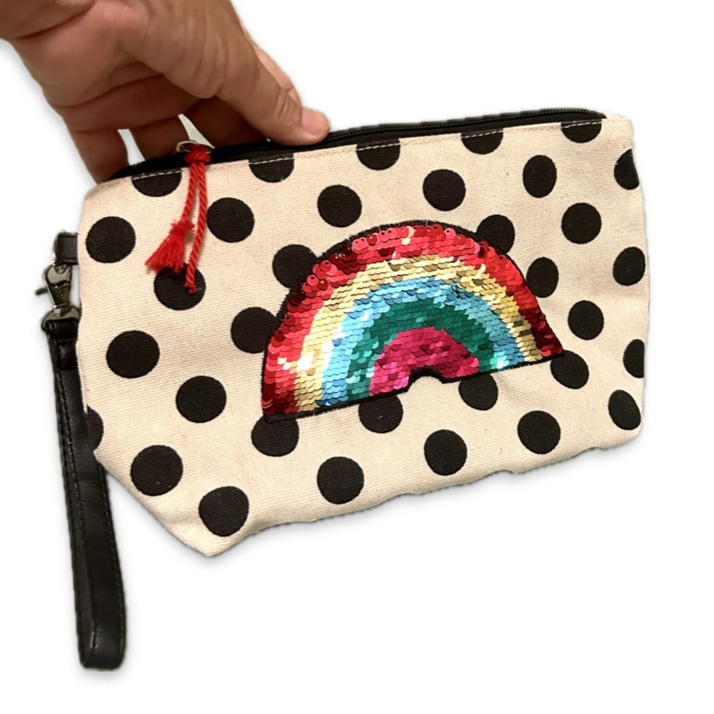 Rainbow Polka Dots Sequin Wristlet Pouch Clutch